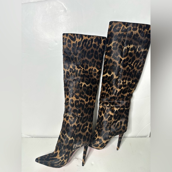 NWB Louboutin Astrilarge Botta 100 Leopard Print Pointed Toe Pony Boots 38.5 - Picture 13 of 15